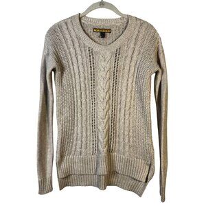 Prince & Fox Cable Knit Pullover Sweater Beige Sz Small Crewneck Neutral Cozy